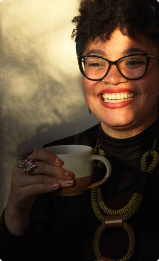 Smiling Lady Drinking Coffee  Mobile