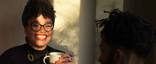 Smiling Lady Drinking Coffee